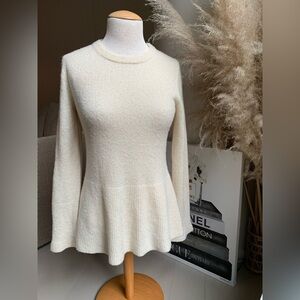 Brochu Walker Cream Wool Cashmere Silk Sweater M Ribbed Peplum Soft Luxury